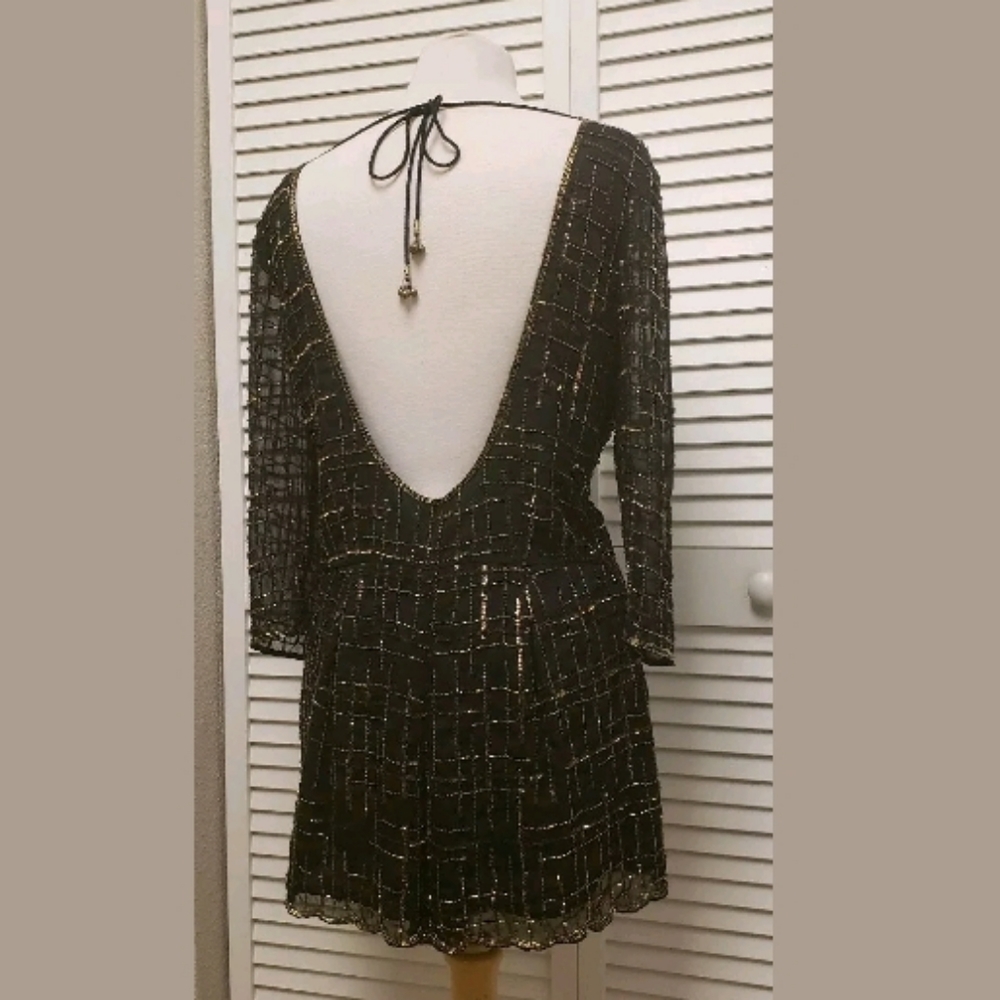 Raga for Anthropologie Backless Beaded Romper. L